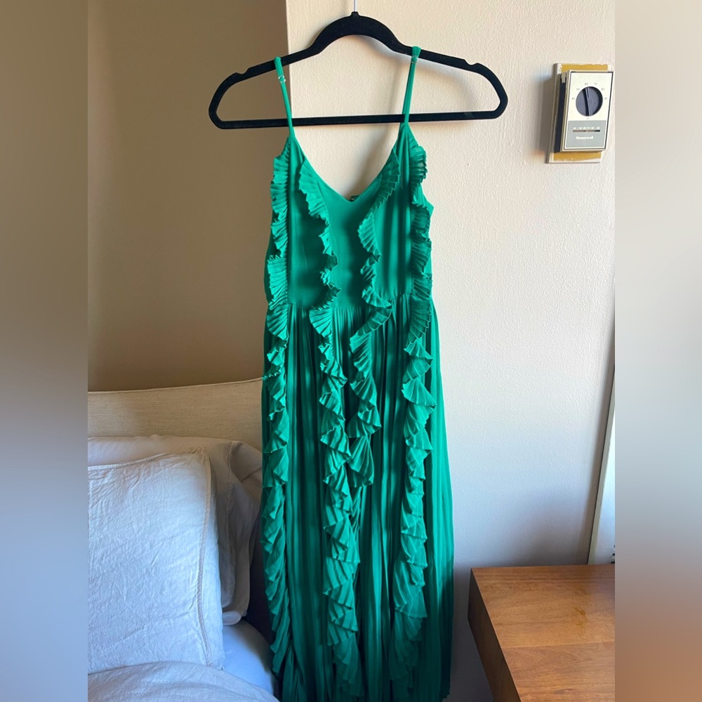 H&M Trend Premium Green Flounced Pleated midi dress